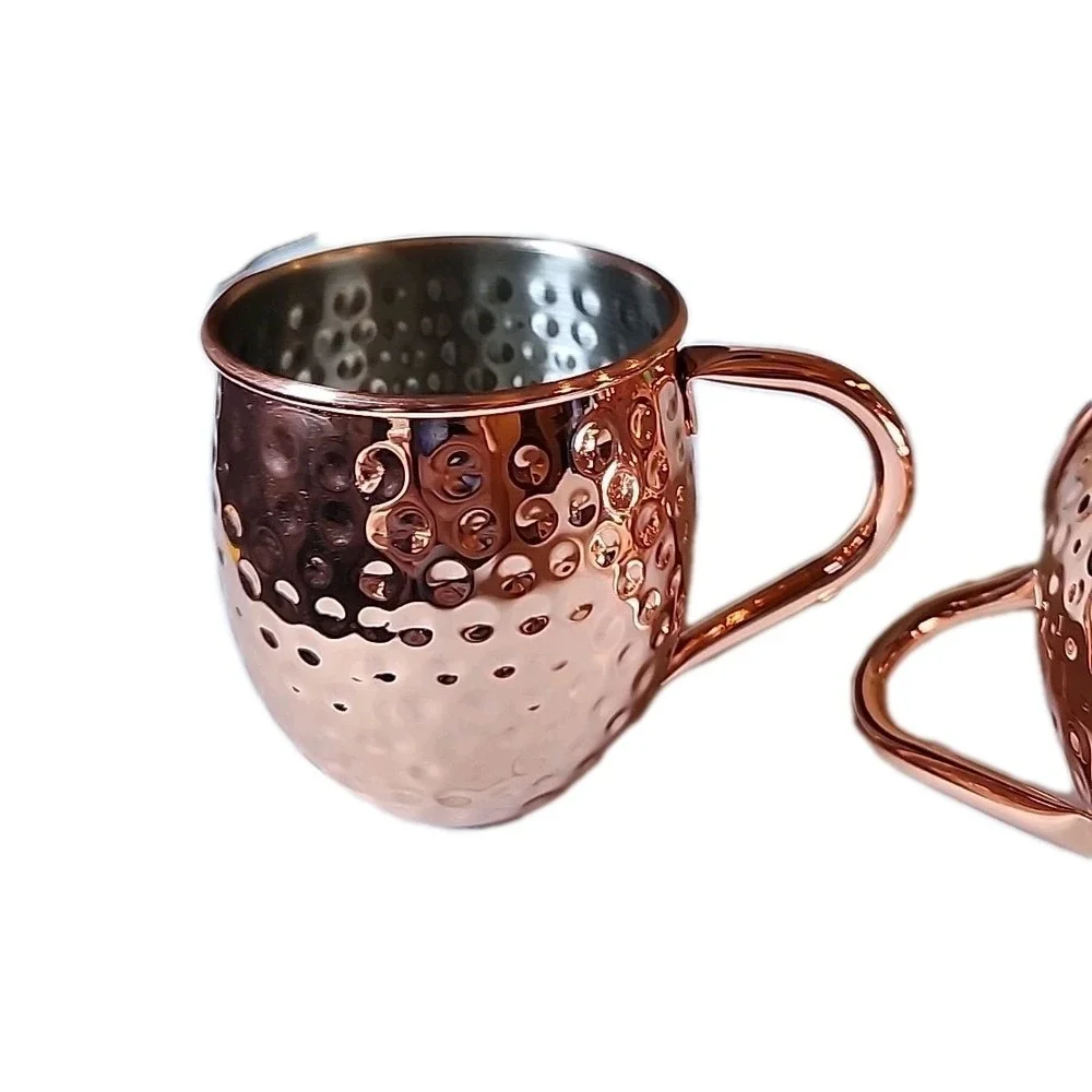 New Lot 2 Moscow Mule Copper Mugs 16oz Cups Stainless Steel Hammered Finish